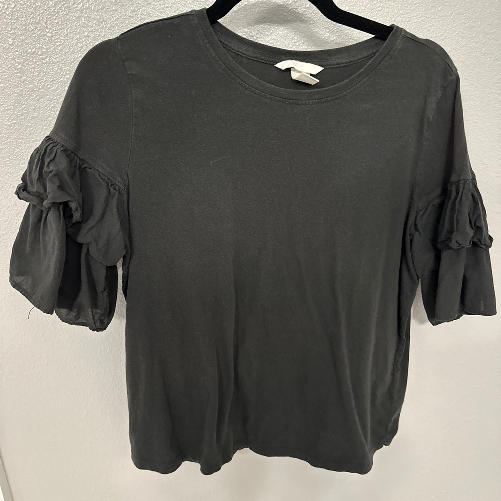 H&M Black Tee Shirt with Tiered Bell Sleeve - Size M